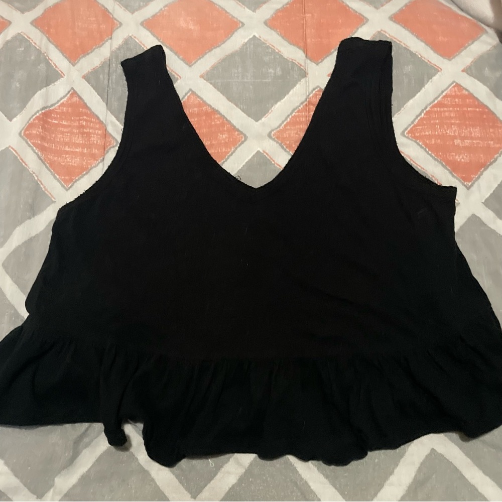 Black Ruffle Bottom Tank Top